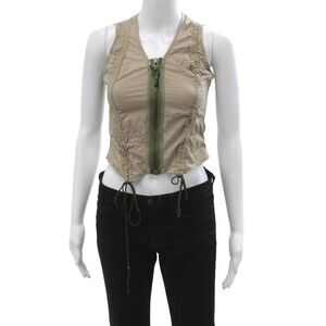 Riley Womens Cropped Army Tank Beige V Neck Drawstring Size L